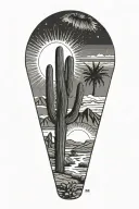 Arizona desert theme, focal point is "Good Vibes Only", elements incorporate are cactus, palm trees, mountains, sun rays tattoo design idea