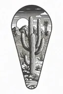 Arizona desert theme, focal point is "Good Vibes Only", elements incorporate are cactus, palm trees, mountains, sun rays tattoo design idea