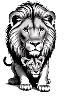lion protecting cub looking tattoo design idea
