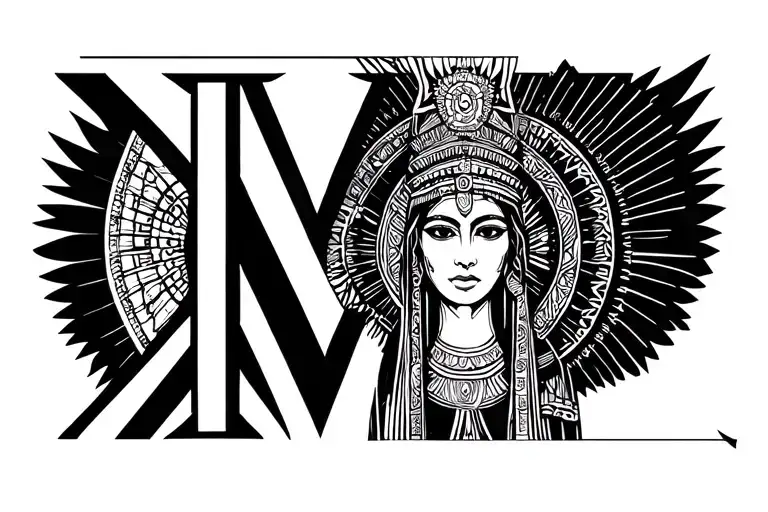 Isis goddess subtil reference to letter M tattoo design idea