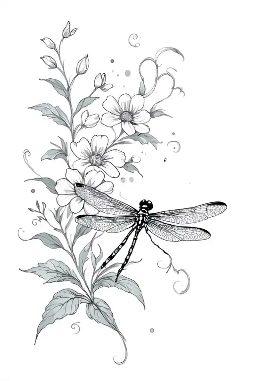 dragonfly and flowers tattoo design idea