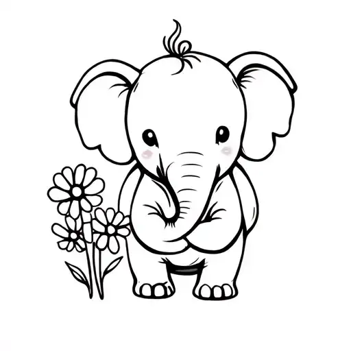 small tattoo of a cute elephant holding three flowers  tattoo design idea