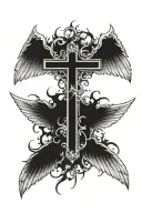 cross with big angle wings spread tattoo design idea