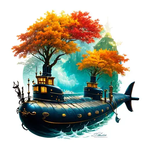 submarine Alice in wonderland fall tattoo design idea