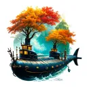 submarine Alice in wonderland fall tattoo design idea