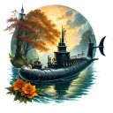 submarine Alice in wonderland fall tattoo design idea