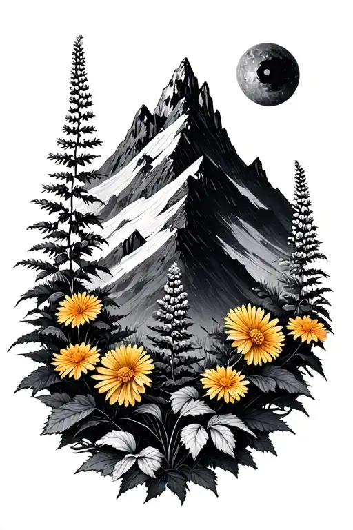hyssop and mustard mountain peak tattoo design idea