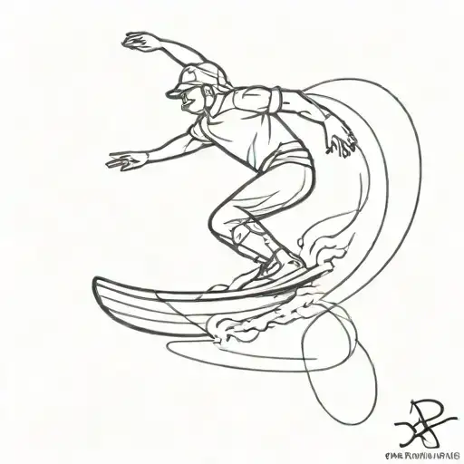 A minimalist tattoo design of a wakeboarder catching a wave tattoo design idea