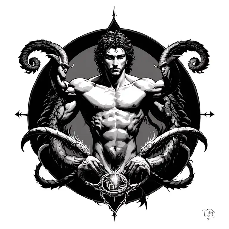 male gemini zodiac sign, life hardships, poor to rich, good vs evil  tattoo design idea
