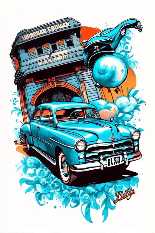 1950s rockabilly car lucky tattoo design idea