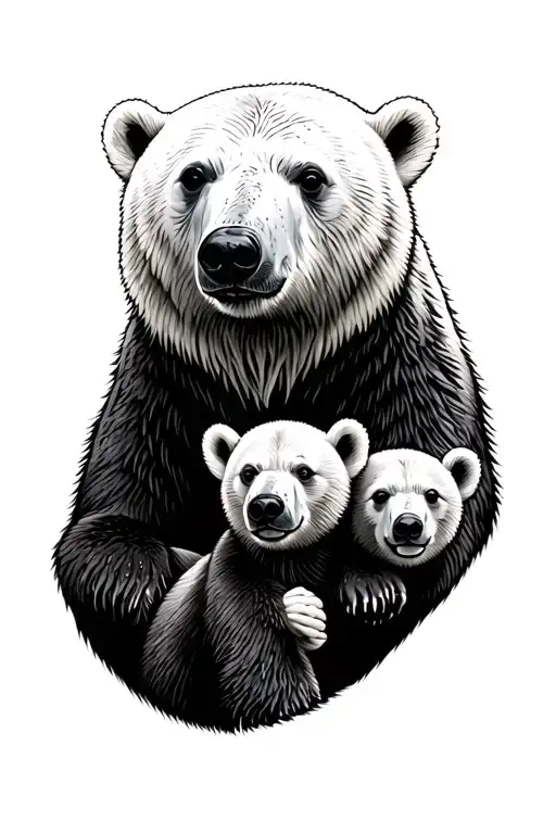 polar bear with three cubs tattoo design idea