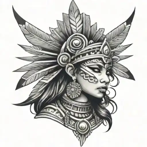 chicano aztec girl tattoo design idea