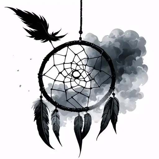 dream catcher in dark clouds tattoo design idea