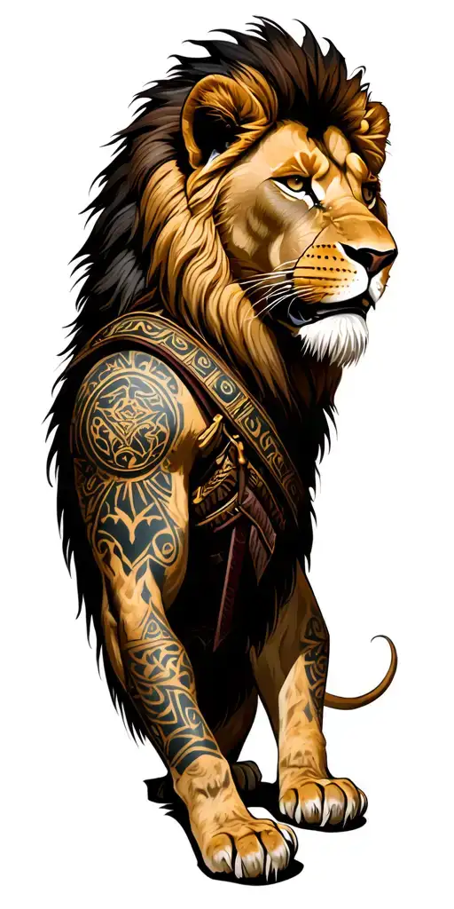 lion with a sparton soldier. tribal around it with the name Koa in it.  tattoo design idea