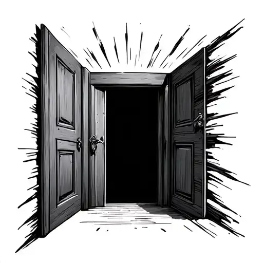 a door in a dark room opens to allow light to shine in tattoo design idea