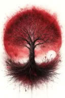 Tree of Life, surrounded by a paintbrush circle, sun and moon in the background tattoo design idea
