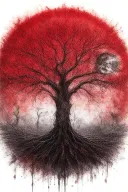 Tree of Life, surrounded by a paintbrush circle, sun and moon in the background tattoo design idea