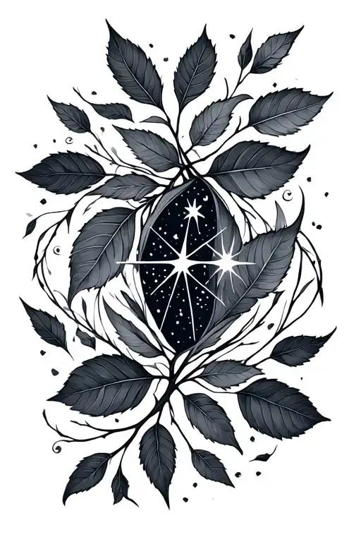leaves falling star constellation tattoo design idea