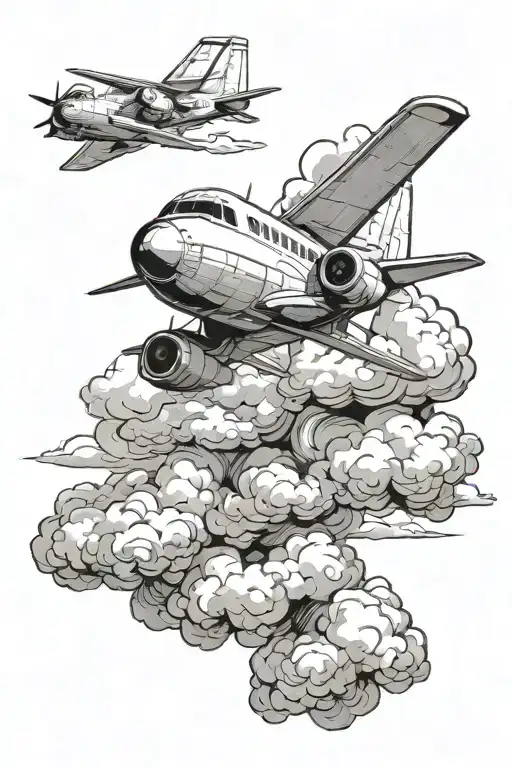 Jet plane flying through a cloud tattoo design idea