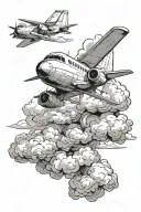 Jet plane flying through a cloud tattoo design idea