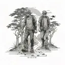 a 22years man walking tired along his young passed away's 16years friend is walking happy as a dead soul tattoo design idea