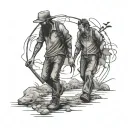 a 22years man walking tired along his young passed away's 16years friend is walking happy as a dead soul tattoo design idea