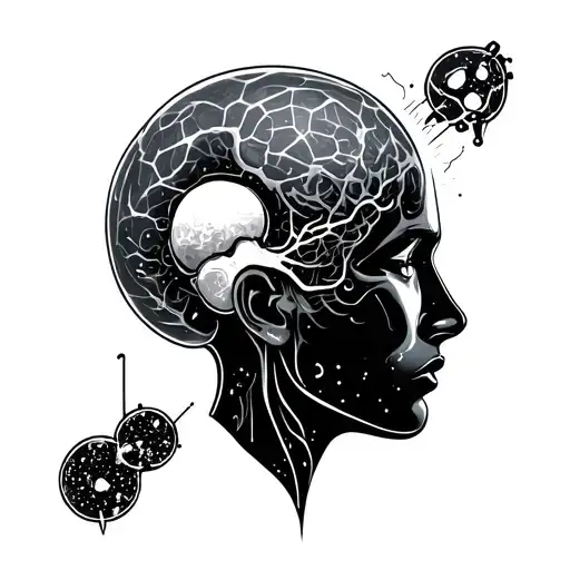 overthinking head with electron shell for the element tattoo design idea