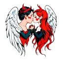 angel and devil whispering in ear tattoo design idea