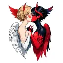angel and devil whispering in ear tattoo design idea