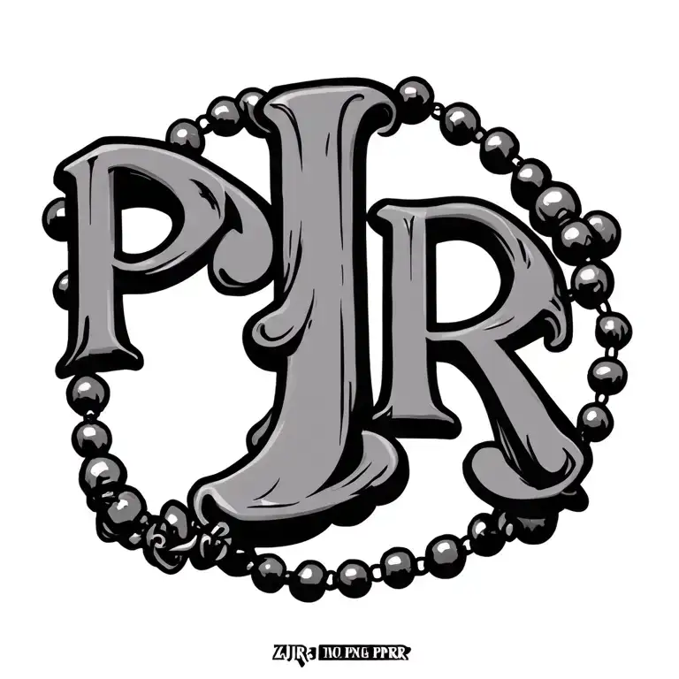 Initials PCR ZJR and ALR surrounded by rosary beads tattoo design idea