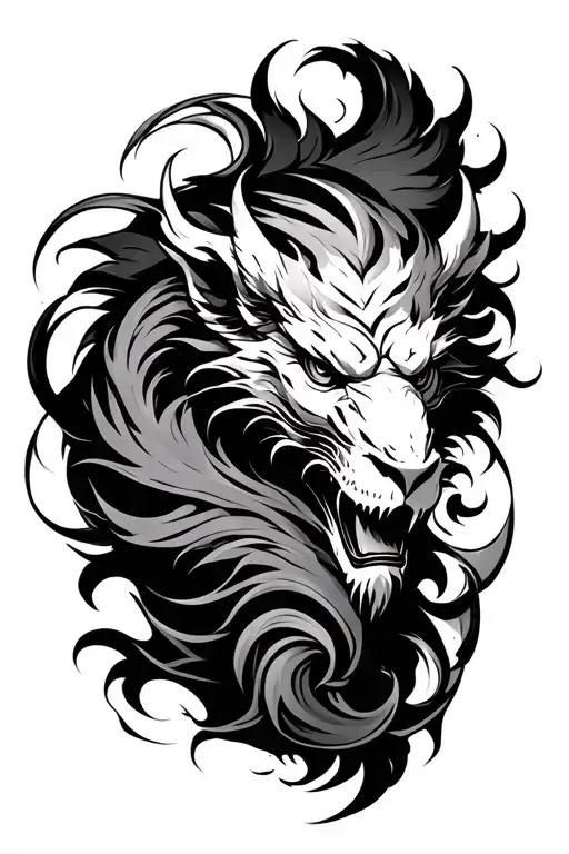 chimera sideways with swirls and fine lines tattoo design idea
