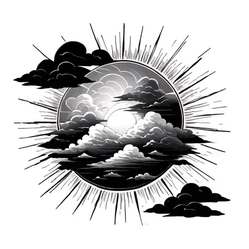 Clouds And Sun Rays tattoo design idea