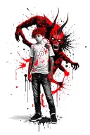 a boy standing with a scary demon grabbing him from behind tattoo design idea