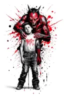 a boy standing with a scary demon grabbing him from behind tattoo design idea