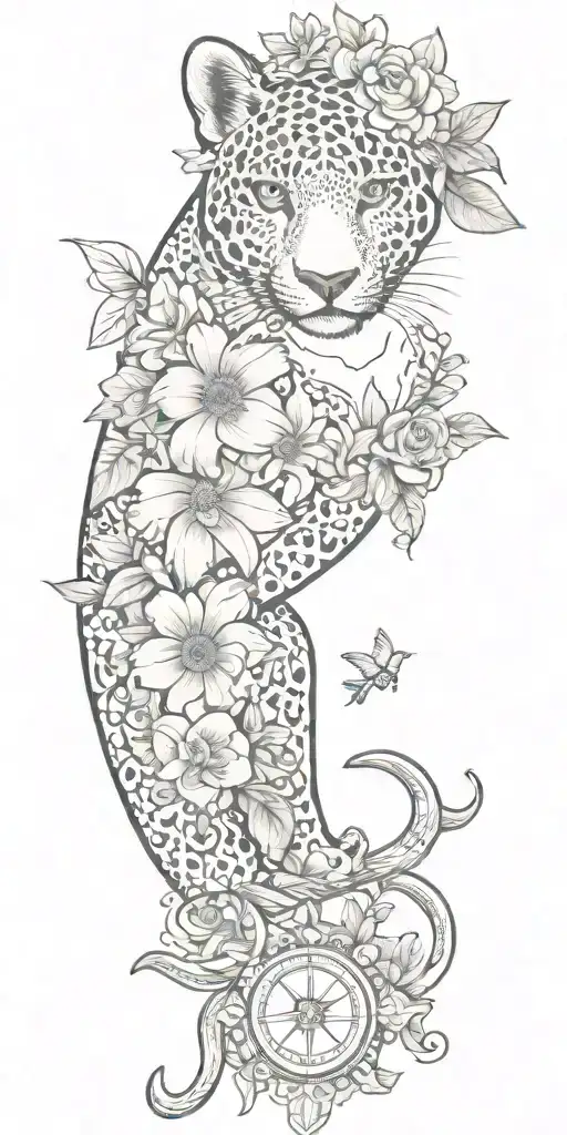 jaguar hummingbird frog anchor compass crown bear fox flowers  tattoo design idea