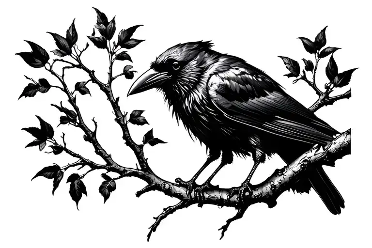 Raven on a branch tattoo design idea