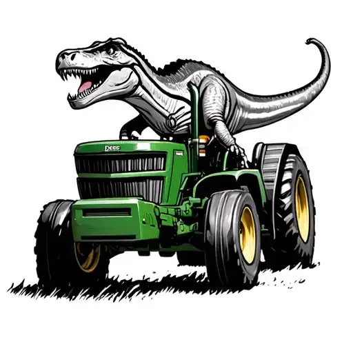 tranosaurus rex driving  a John deer tractor tattoo design idea