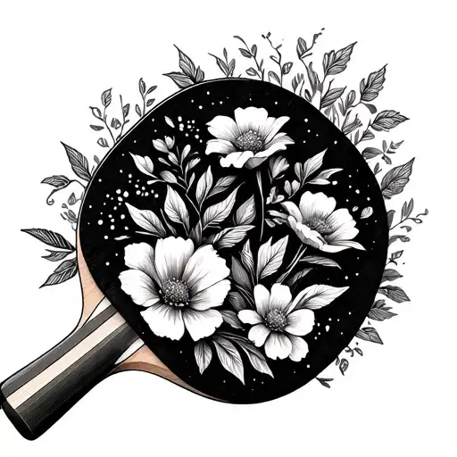 ping pong paddle with flowers around it tattoo design idea