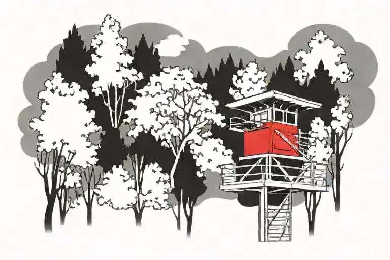  Los Angeles lifeguard tower nestled in Aspen trees tattoo design idea
