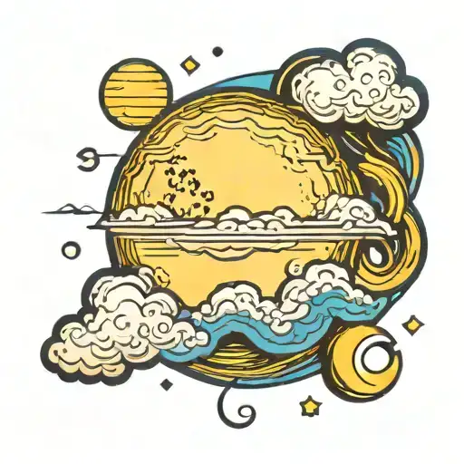 full moon rising in a cloud simply and clean, moon in yellow and cloud in blue tattoo design idea