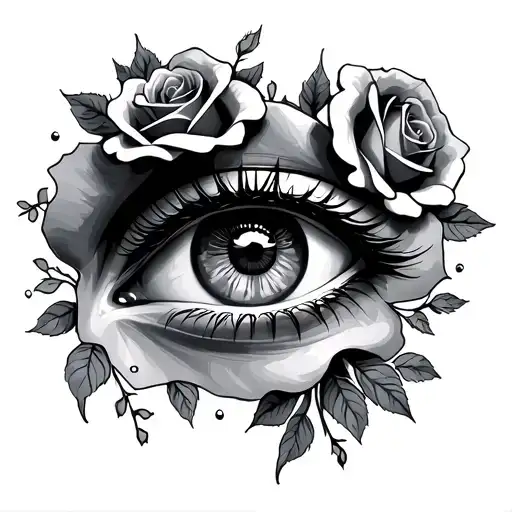 eye with roses around tattoo stencil tattoo design idea
