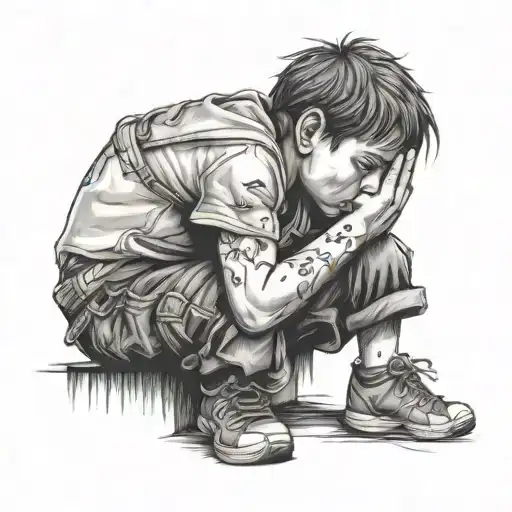 sad kid crying tattoo design idea