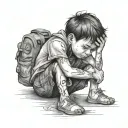 sad kid crying tattoo design idea