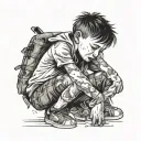 sad kid crying tattoo design idea