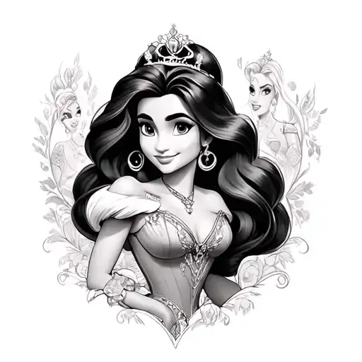 all Disney princess rock version tattoo design idea