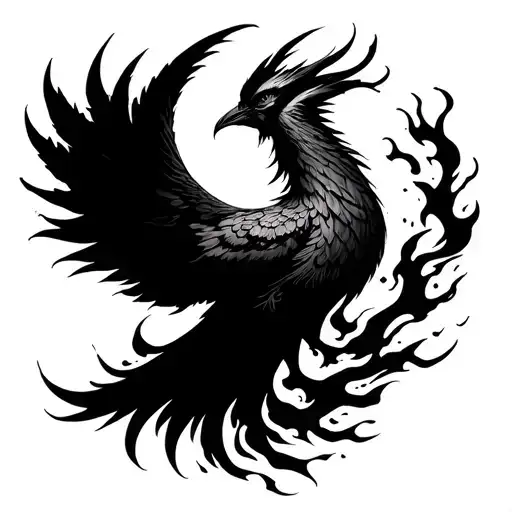 A phoenix rising from the ashes symbolizing surrender to change and transformation tattoo design idea