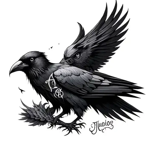 huginn and muninn with norse runes head tattoo tattoo design idea