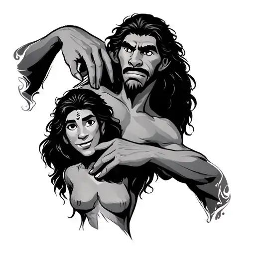 very minimal Disney Tarzan tattoo with Kala and Tarzan's hands touching tattoo design idea