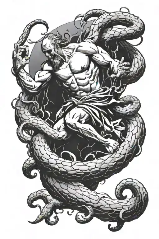 atlas carrying a sky bigger then him. kraken attacking atlas, pushing him to the water, tattoo design idea