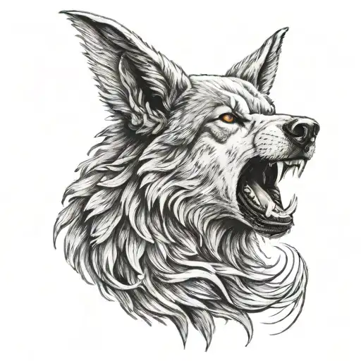 Angel with wolves head tattoo design idea